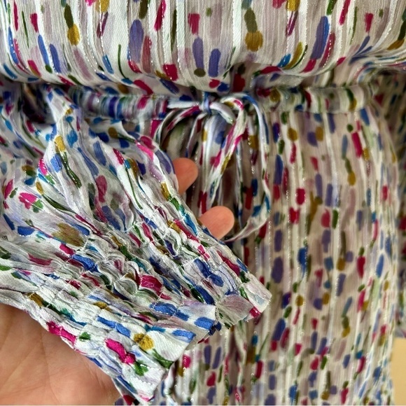 Velvet by Graham & Spencer Anastasia Printed Lurex Dress Long Sleeve Smocked S - Picture 11 of 16